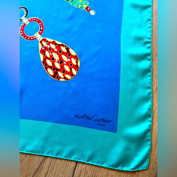 CARTIER PARIS, MUST De Silk Scarf RARE “My Diamonds & Rubies” Made In France - Picture 5 of 16